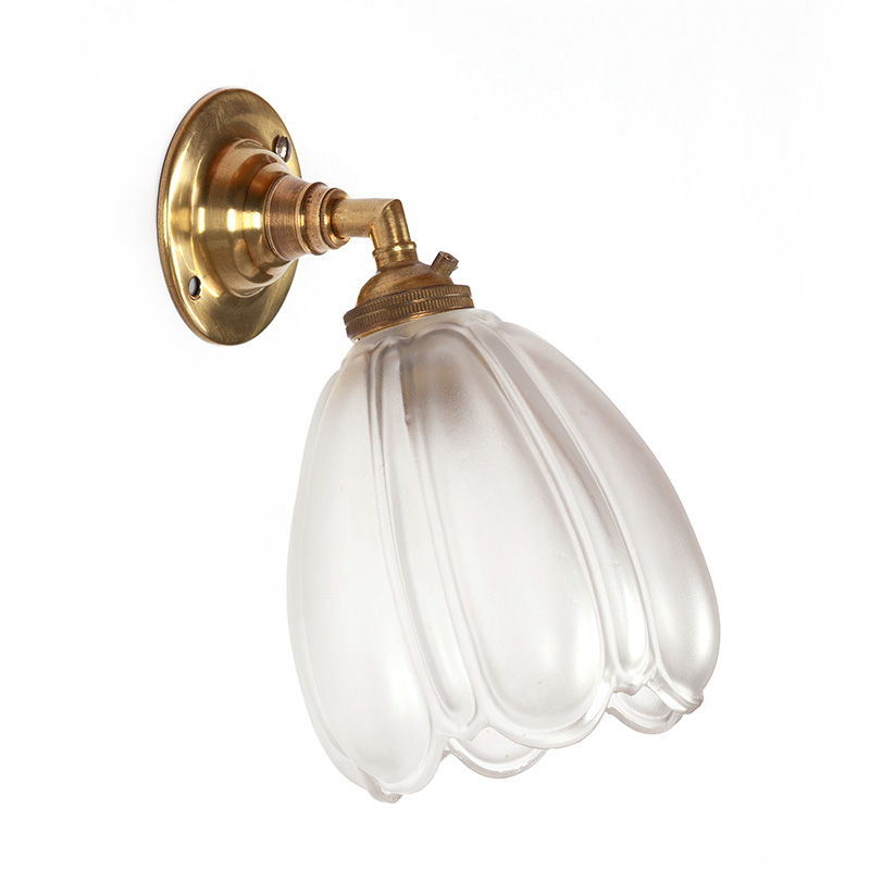 Brass Art Deco Bijou Wall Light with Frosted and Moulded Glass Shade