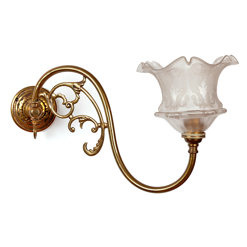 Pair of Decorative Victorian Swivelling Brass Wall Lights with Finely Etched Frosted Fluted Shades