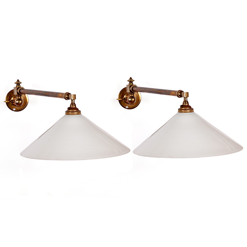 Pair of Art Deco Swivelling Brass Wall Lights with Opal Glass Shades